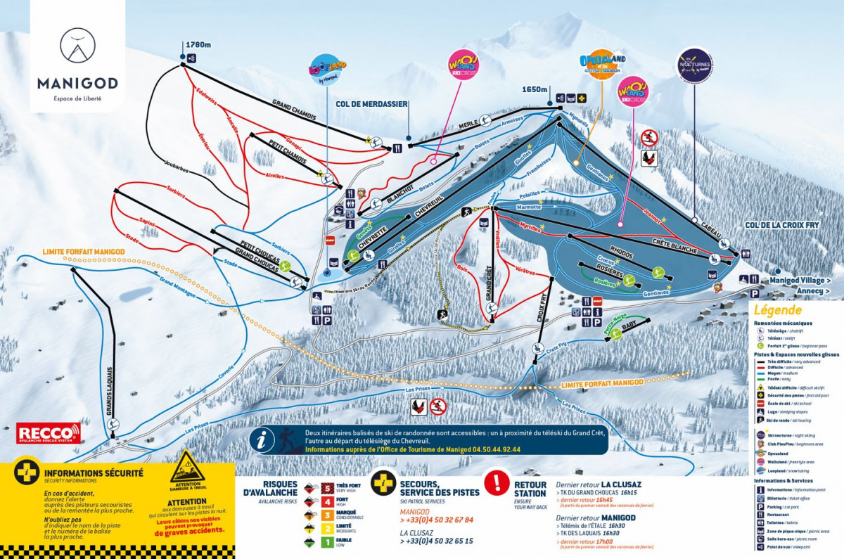 Plan des pistes Manigod Hiver 2022-2023