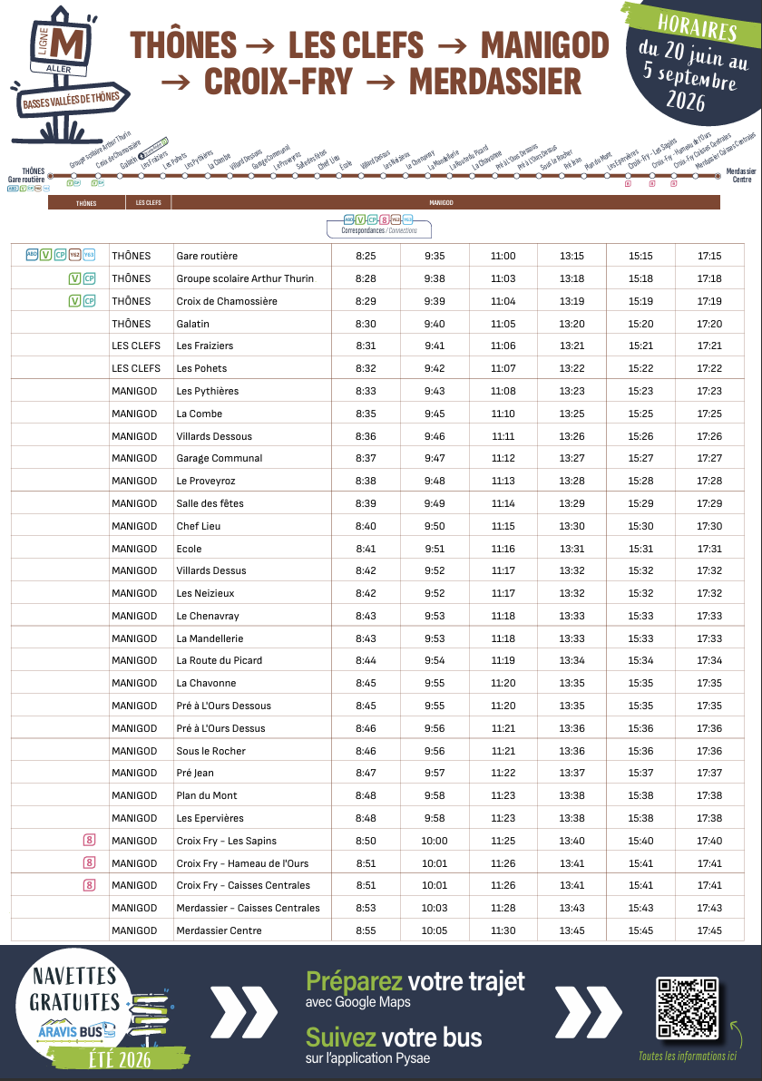 Horaires Ligne M - &copy; OT Manigod