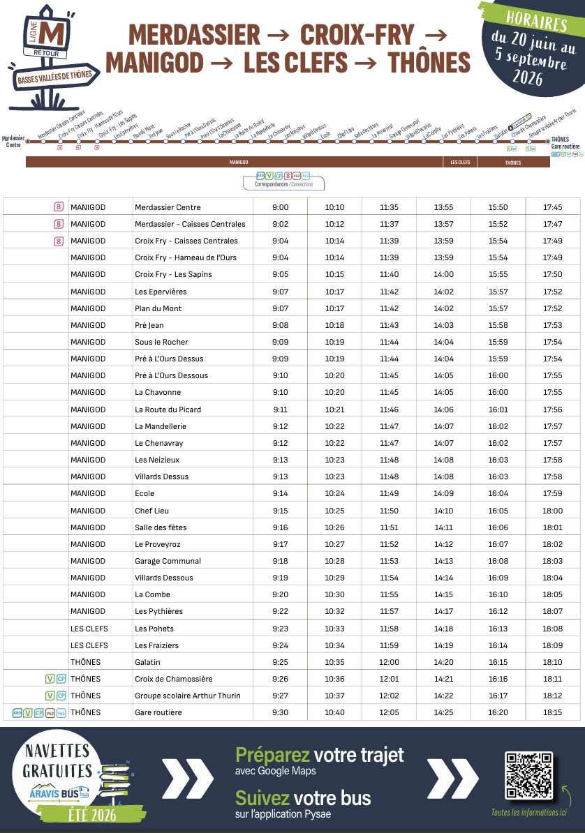 Horaires Ligne M - &copy; OT Manigod